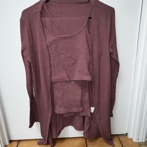 Women's Mauve Waffle Knit Sweater Set